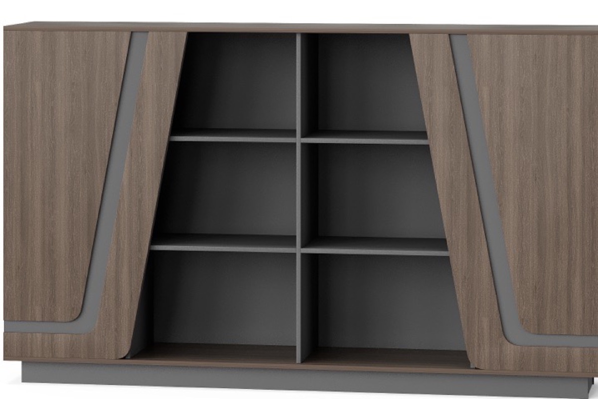 Office Cabinet G28 with Geometric Doors & Grey Accents — feature detail 1