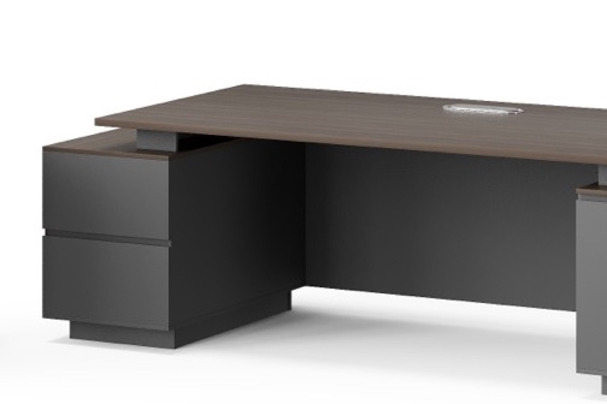 Meja Direktur L-Shape G28 Panel Abu Geometris — detail fitur 2