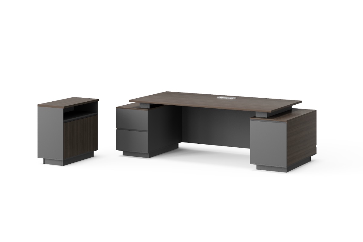 Meja Direktur L-Shape G28 Panel Abu Geometris — BG-2644L