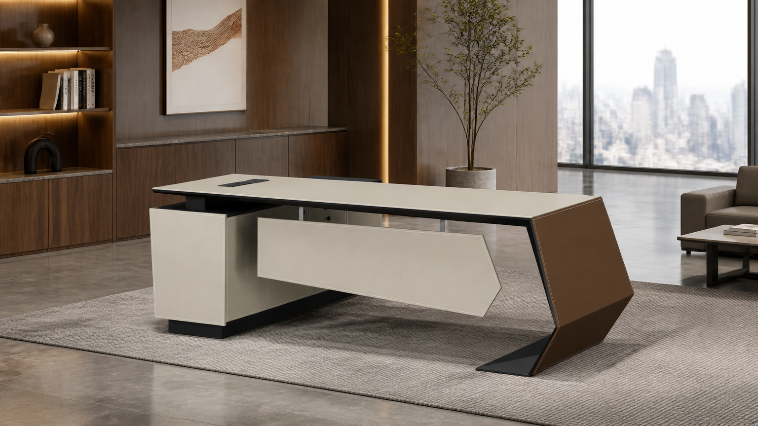 Meja Manajer L-Shape — situasi kantor