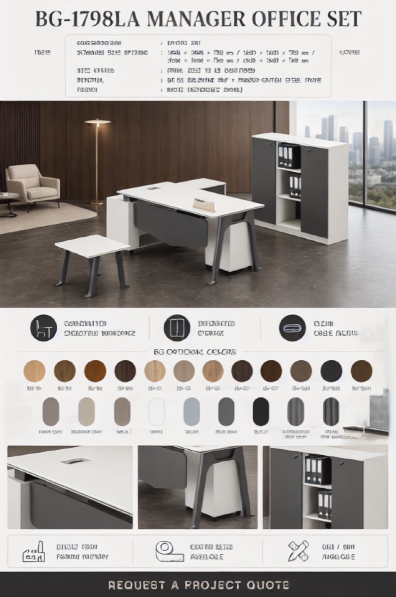 Meja Manajer L-Shape — situasi kantor