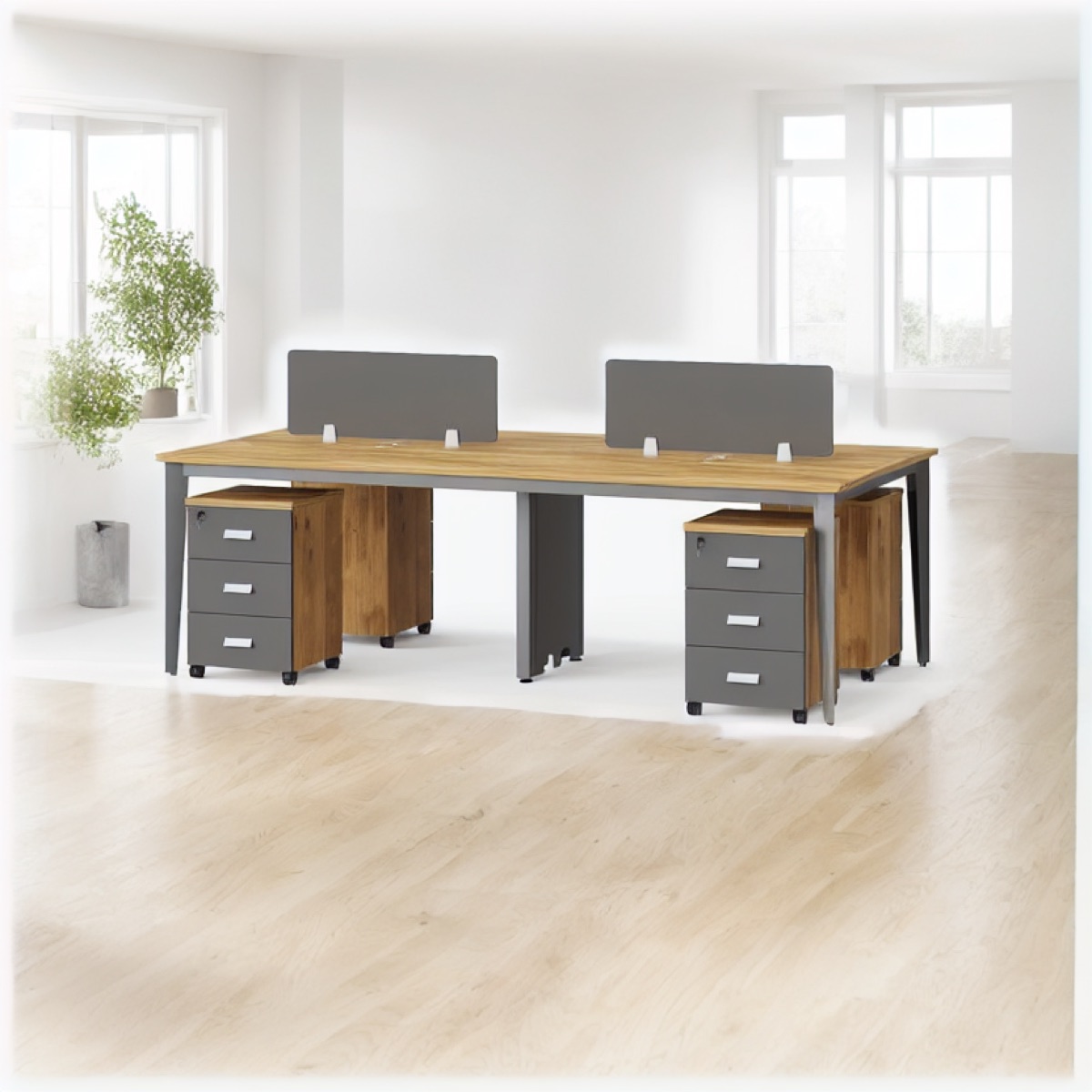 4-Person Office Workstation with Pedestals — office scene