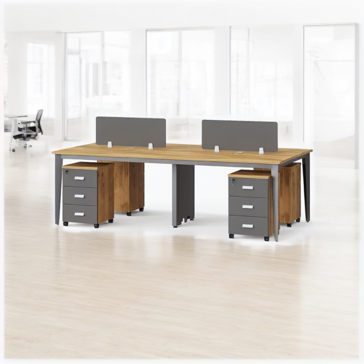 4-Person Office Workstation with Pedestals — office scene