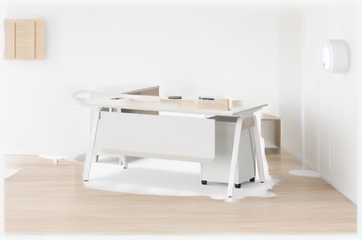 Meja Eksekutif Lurus Putih + Side Cabinet — situasi kantor