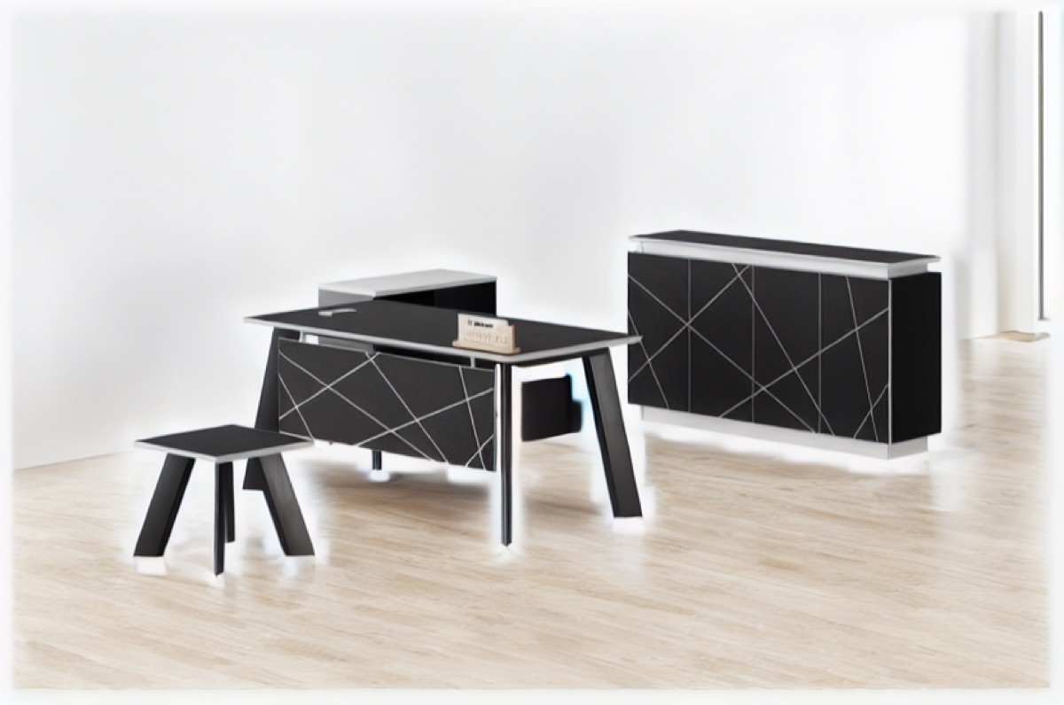 Set Meja Direktur Hitam Geometris — situasi kantor