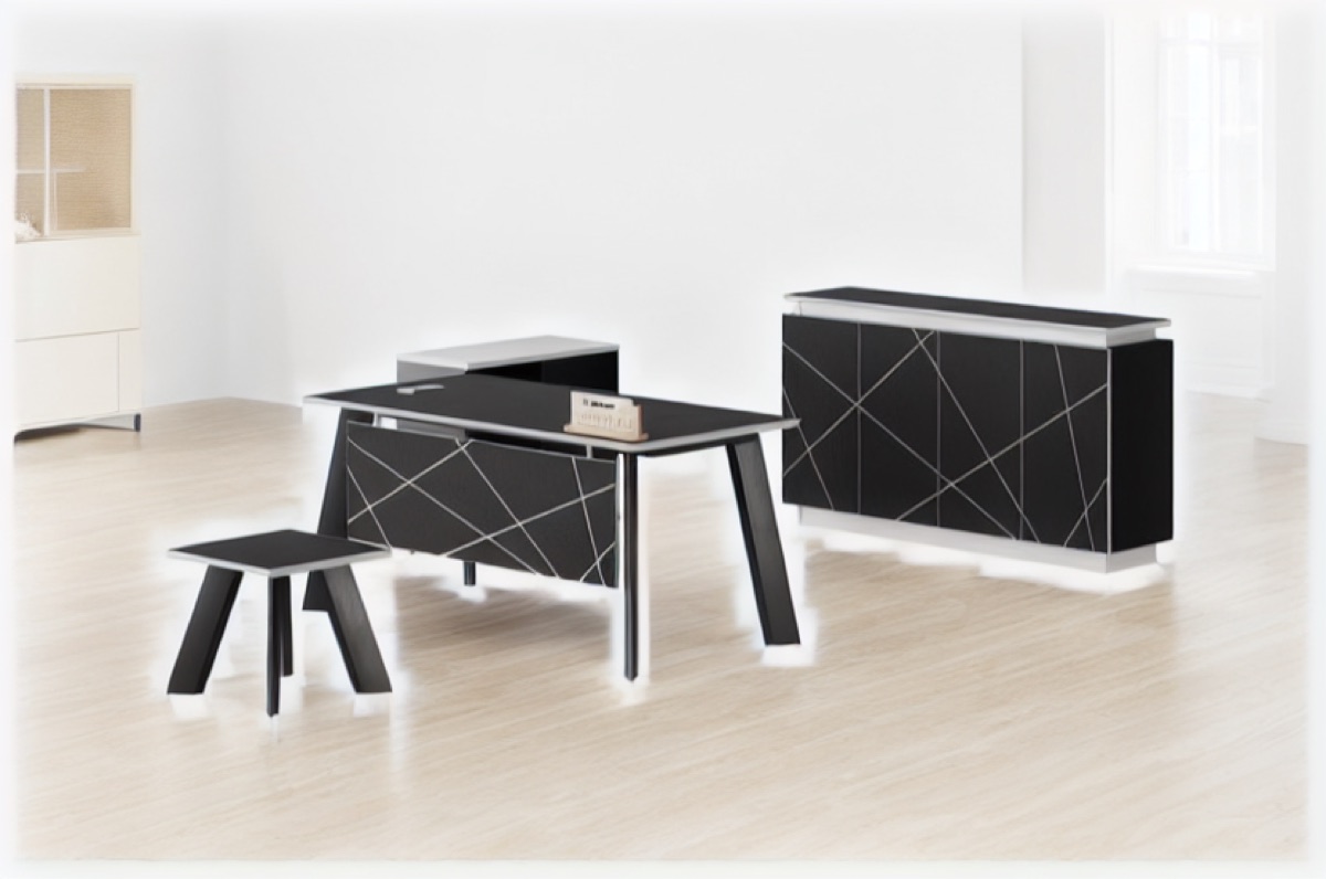 Set Meja Direktur Hitam Geometris — situasi kantor