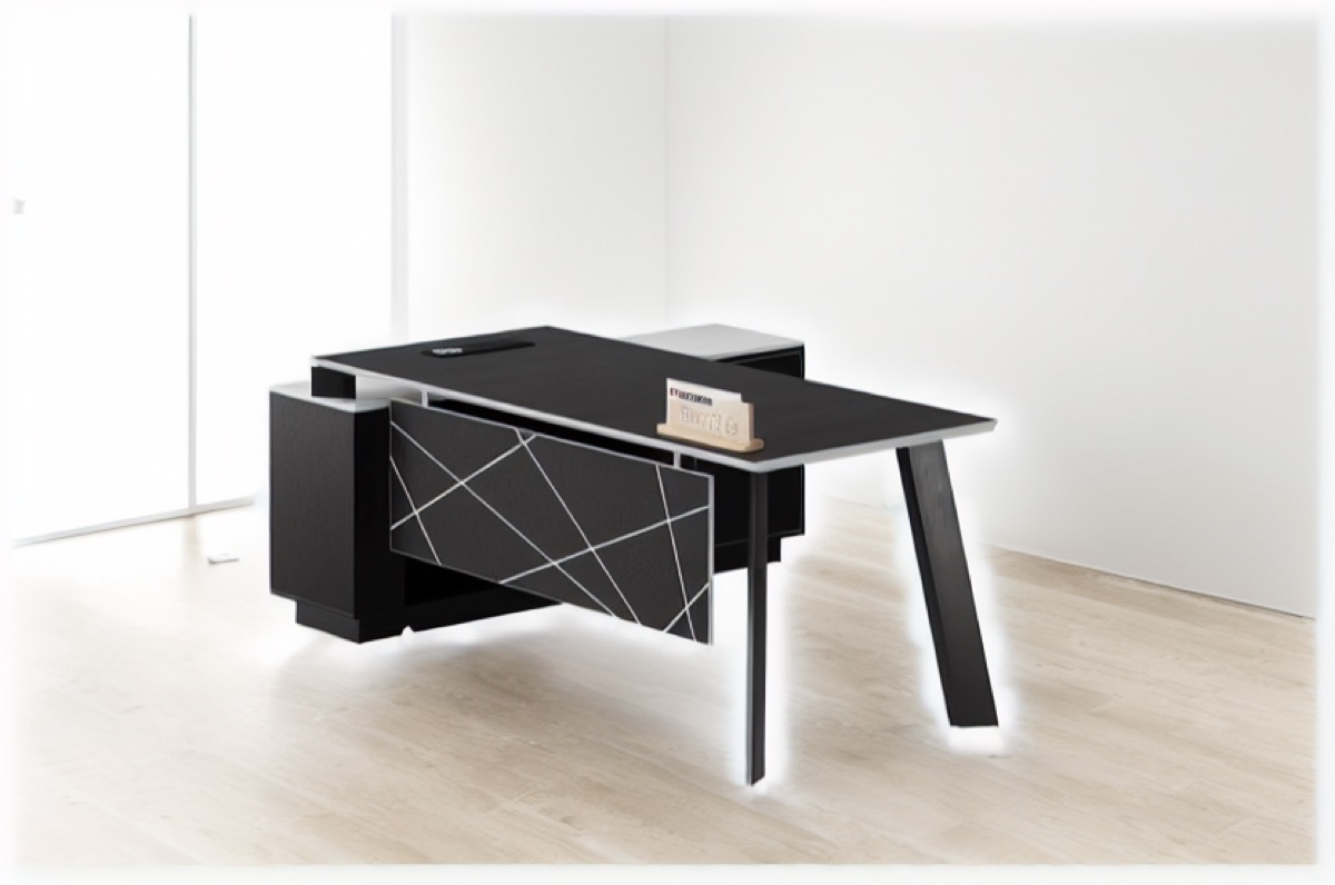 Meja Direktur L-Shape + Kabinet Hitam — situasi kantor