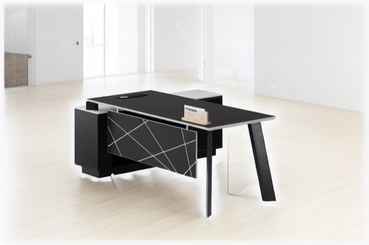 Meja Direktur L-Shape + Kabinet Hitam — situasi kantor