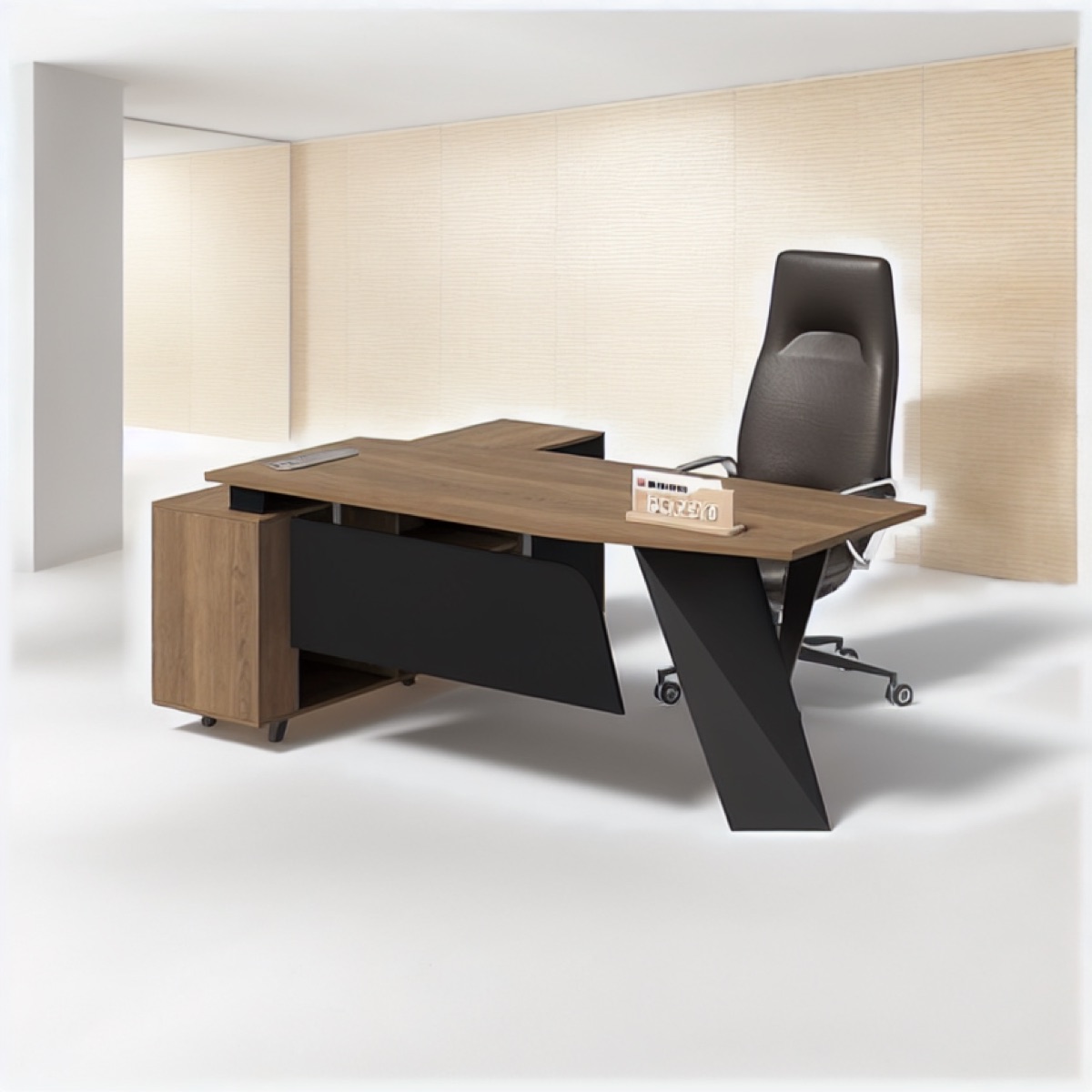 Meja Direktur L-Shape Modern — situasi kantor