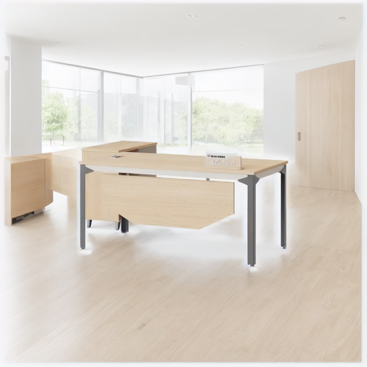 Meja Eksekutif L-Shape Kabinet Terintegrasi — situasi kantor