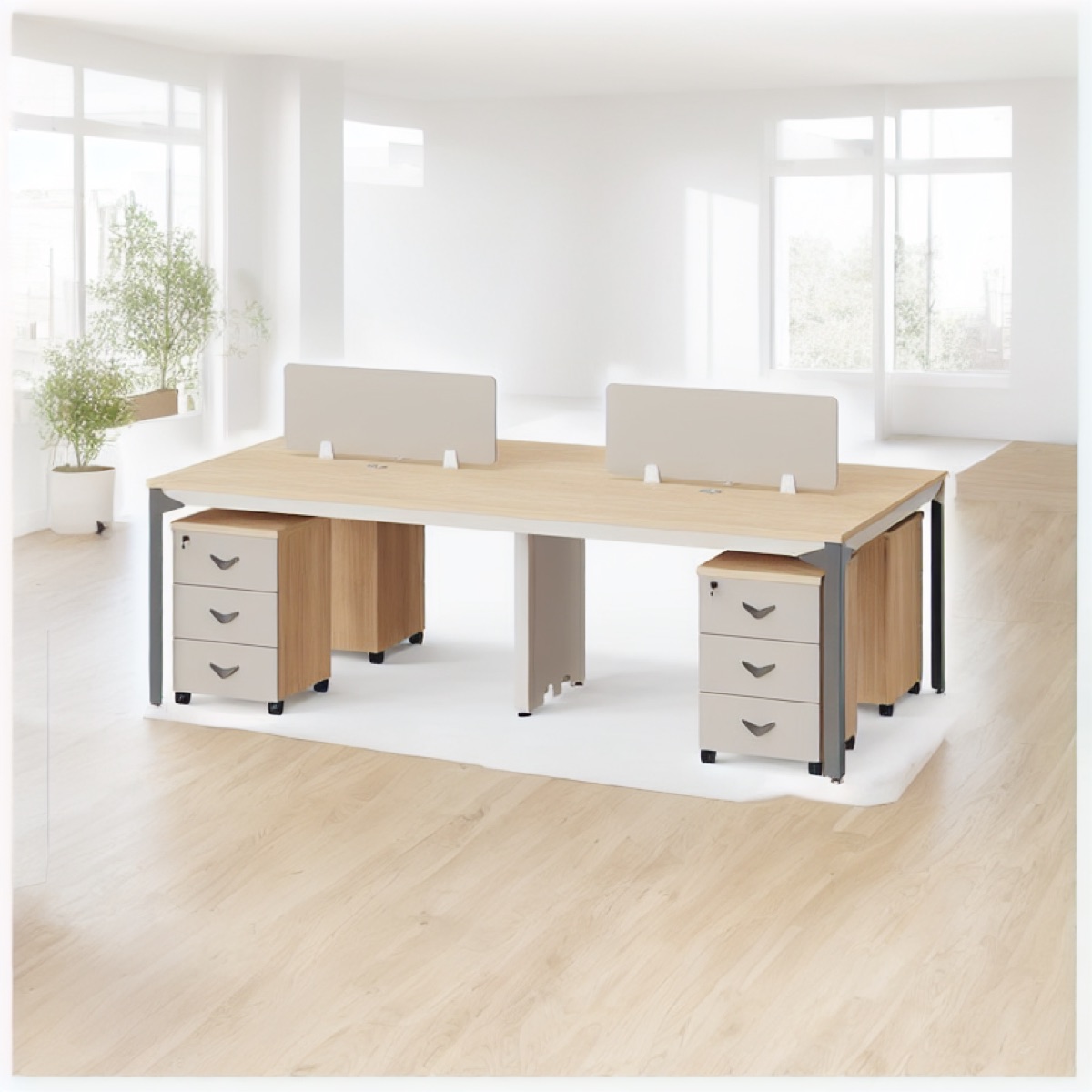 Workstation Kantor 2 Orang Oak Pedestal — situasi kantor