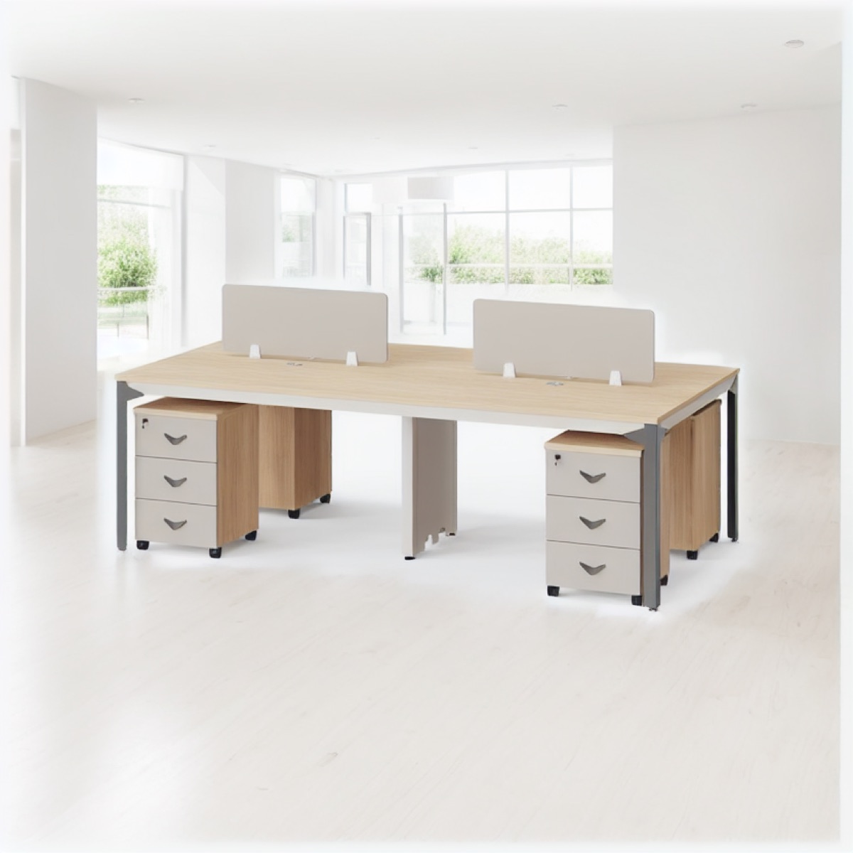 Workstation Kantor 2 Orang Oak Pedestal — situasi kantor