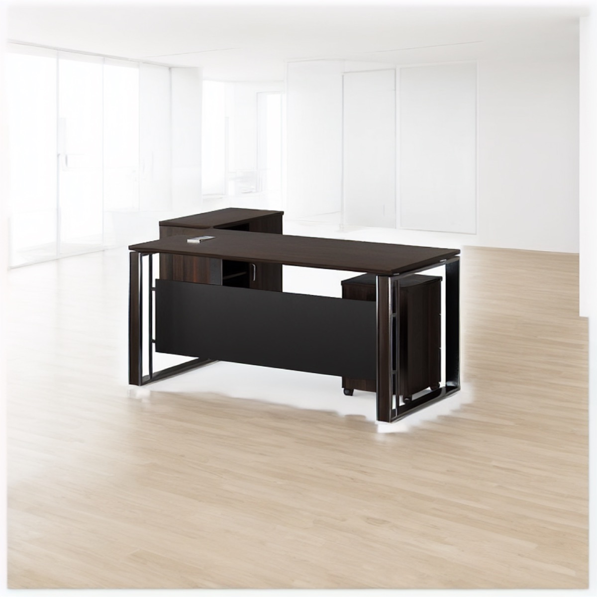 Meja Eksekutif L-Shape + Kabinet 6 Finishing — situasi kantor