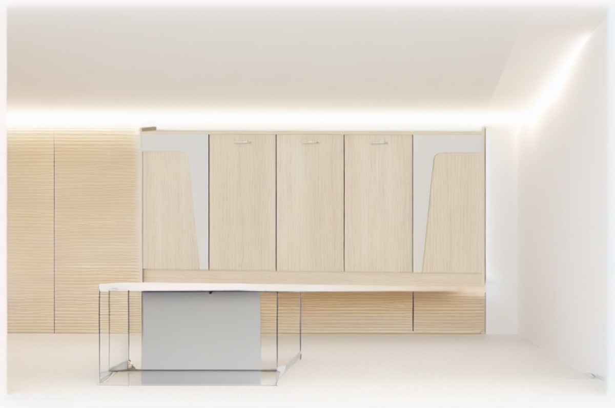 Office Side Cabinet with Curved Door Accents — office scene