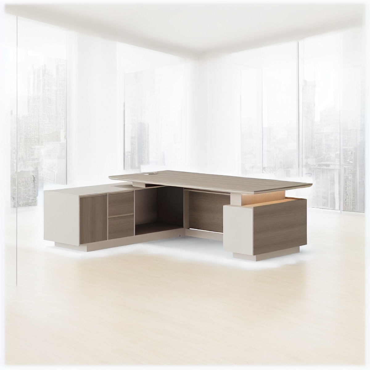 L-Shape Director Desk Integrated Storage — office scene