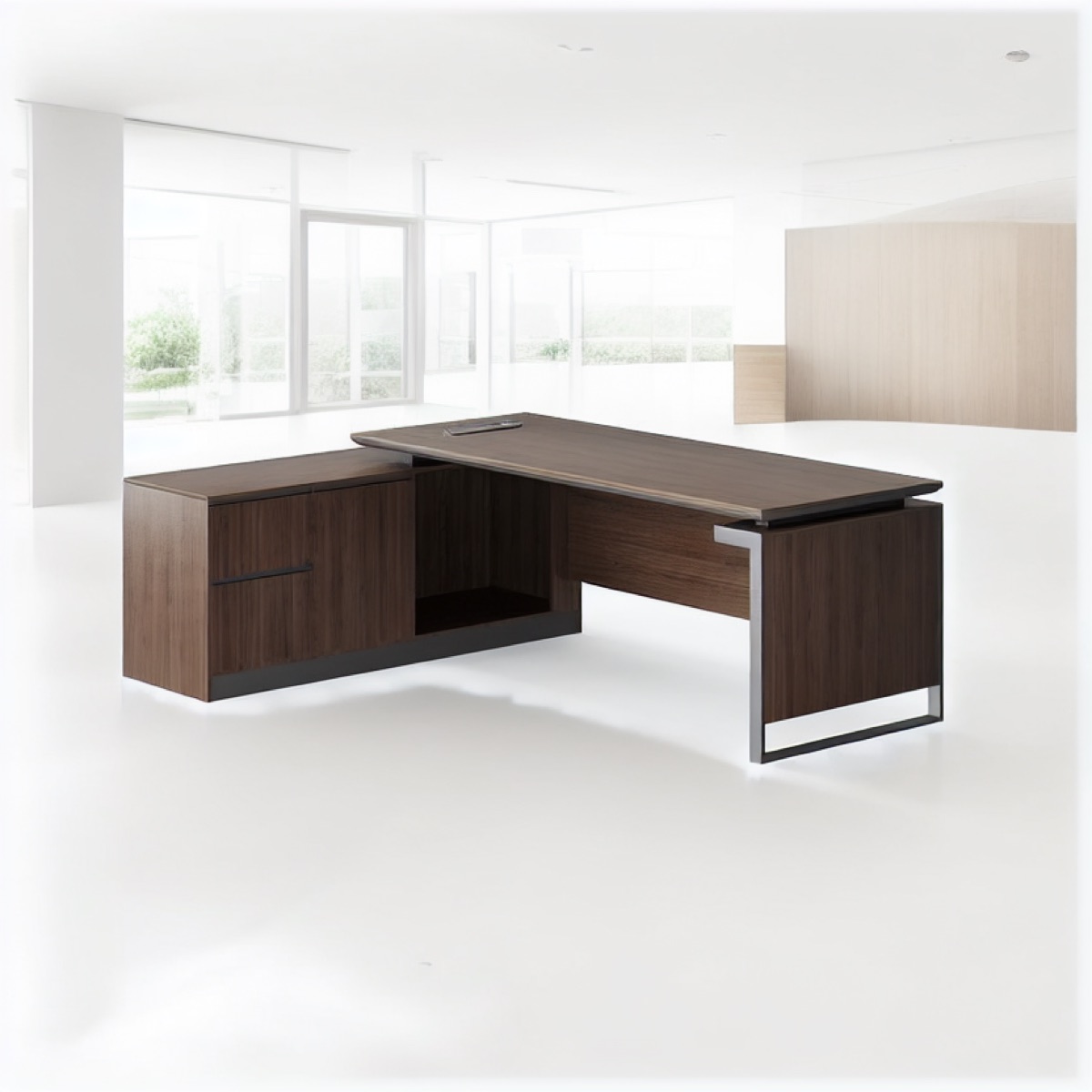 Meja Direktur L-Shape + Kabinet Return — situasi kantor