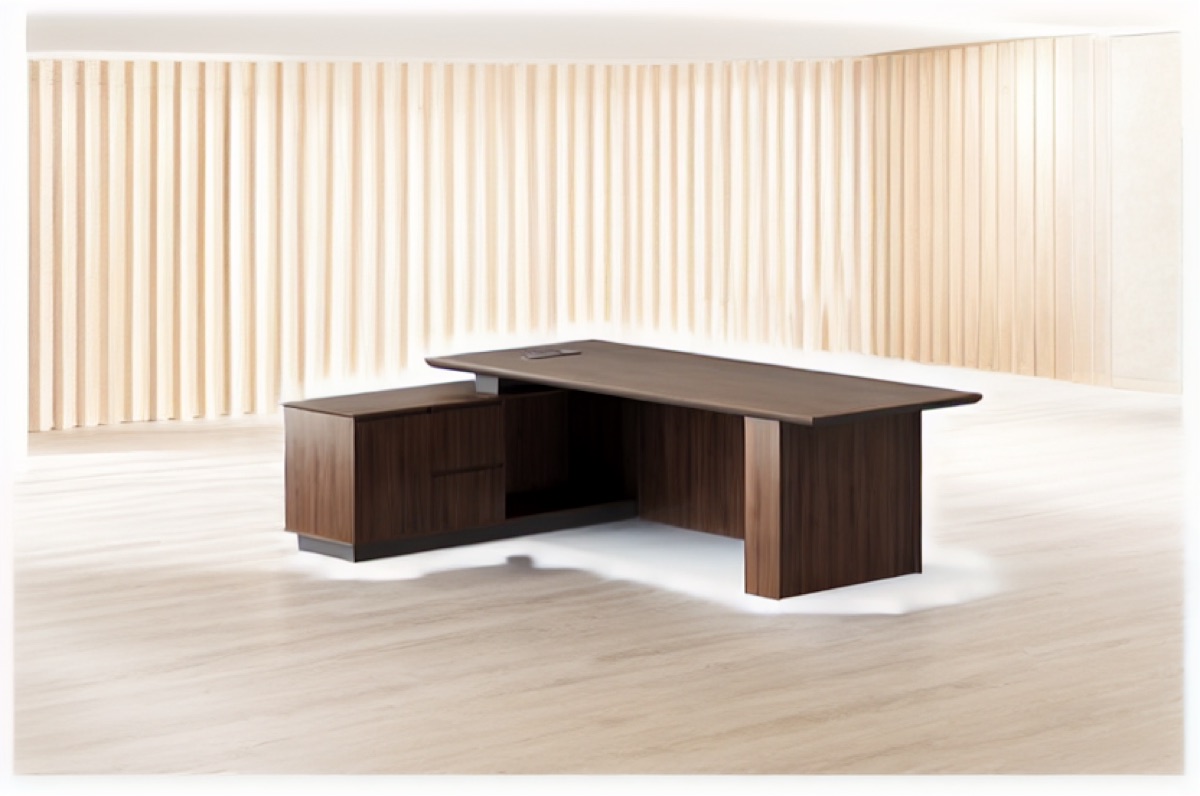 Meja Direktur L-Shape + Kabinet Return — situasi kantor