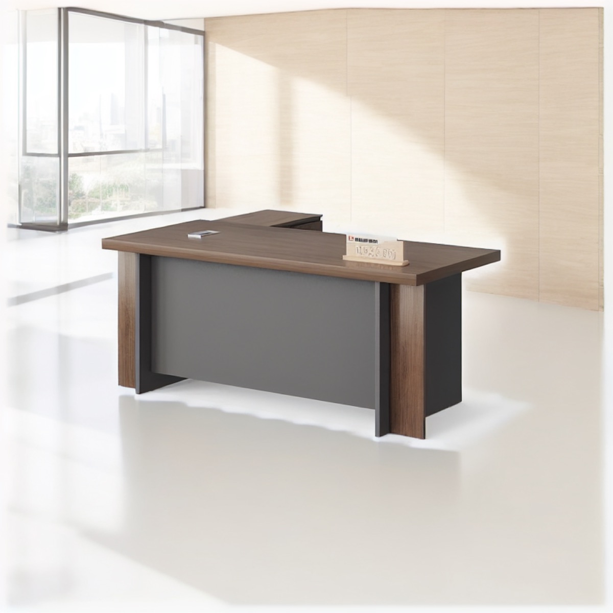 Meja Direktur L-Shape Modern — situasi kantor
