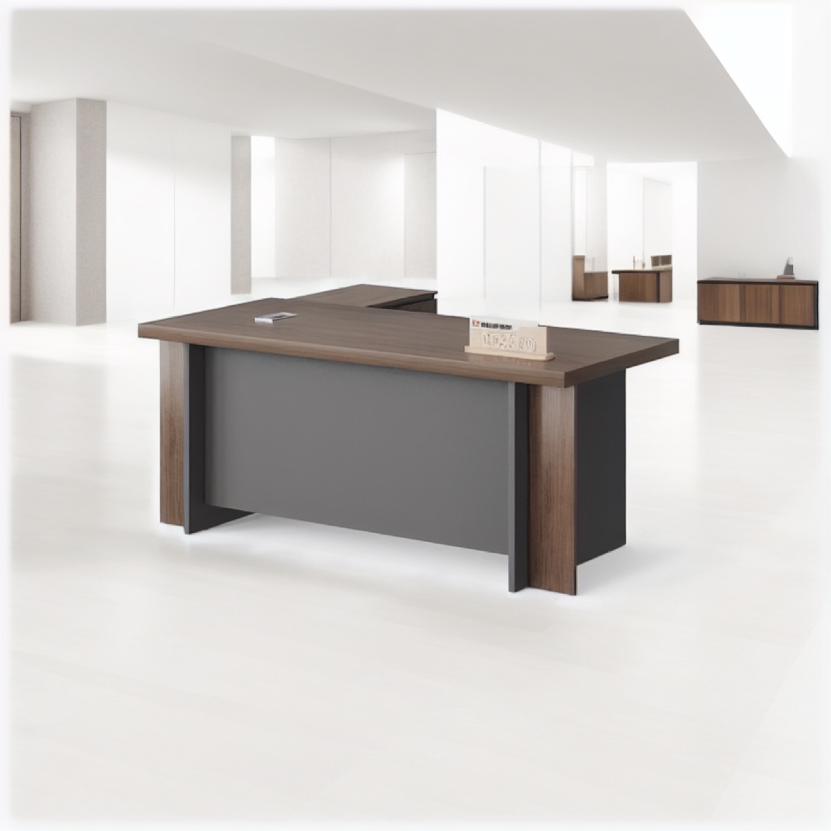 Meja Direktur L-Shape Modern — situasi kantor