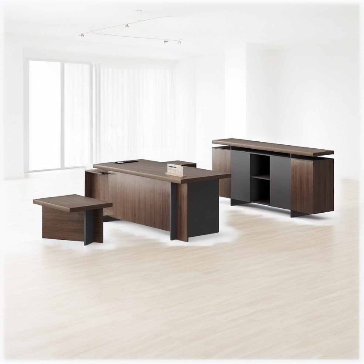 Meja Direktur L-Shape + Kabinet Sisi — situasi kantor