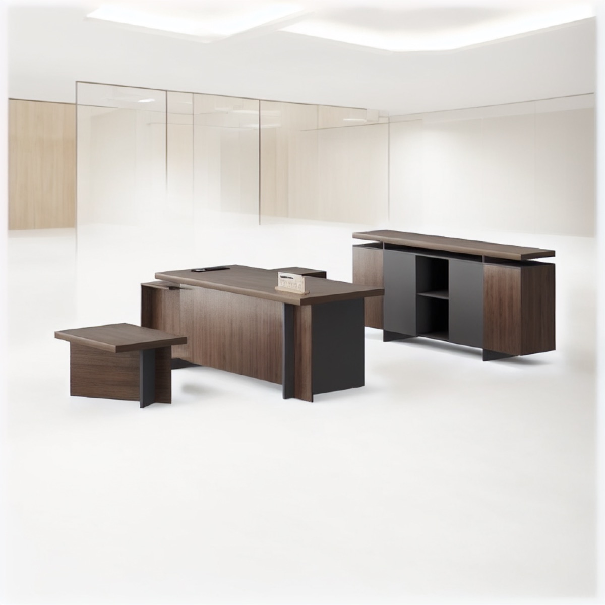Meja Direktur L-Shape + Kabinet Sisi — situasi kantor