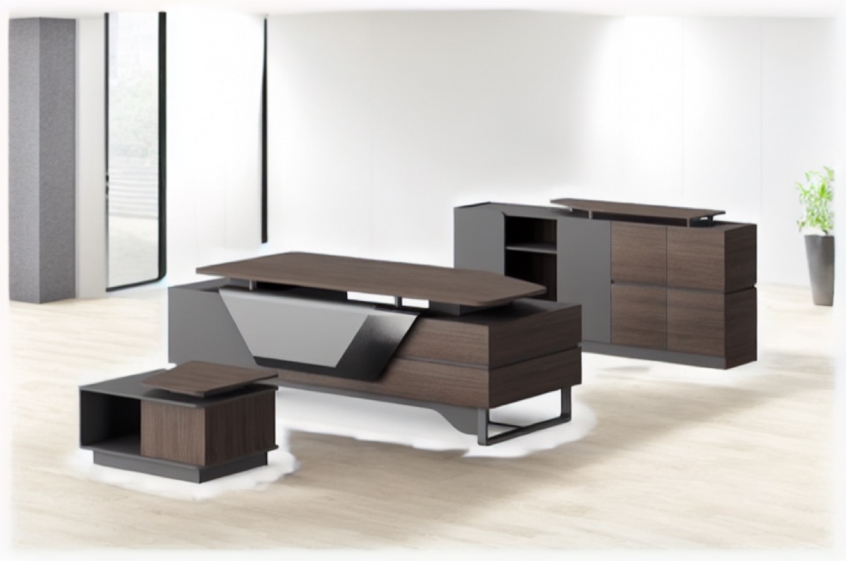 Meja Direktur L-Shape + Meja Kopi — situasi kantor