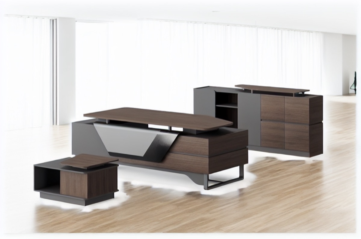 Meja Direktur L-Shape + Meja Kopi — situasi kantor