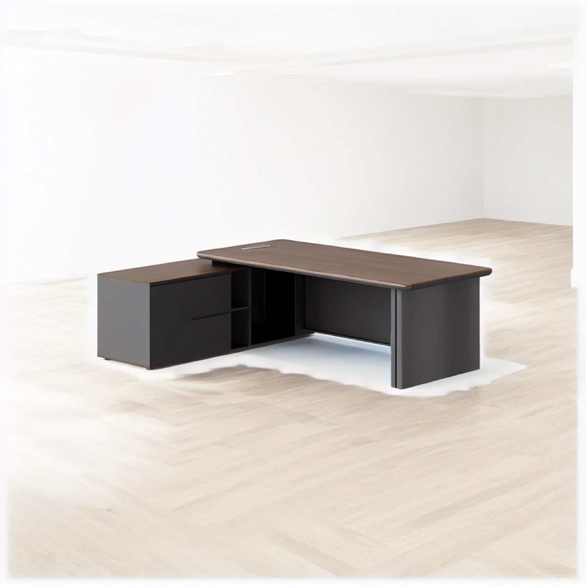 L-Shape Director Desk Dual Pedestal — office scene