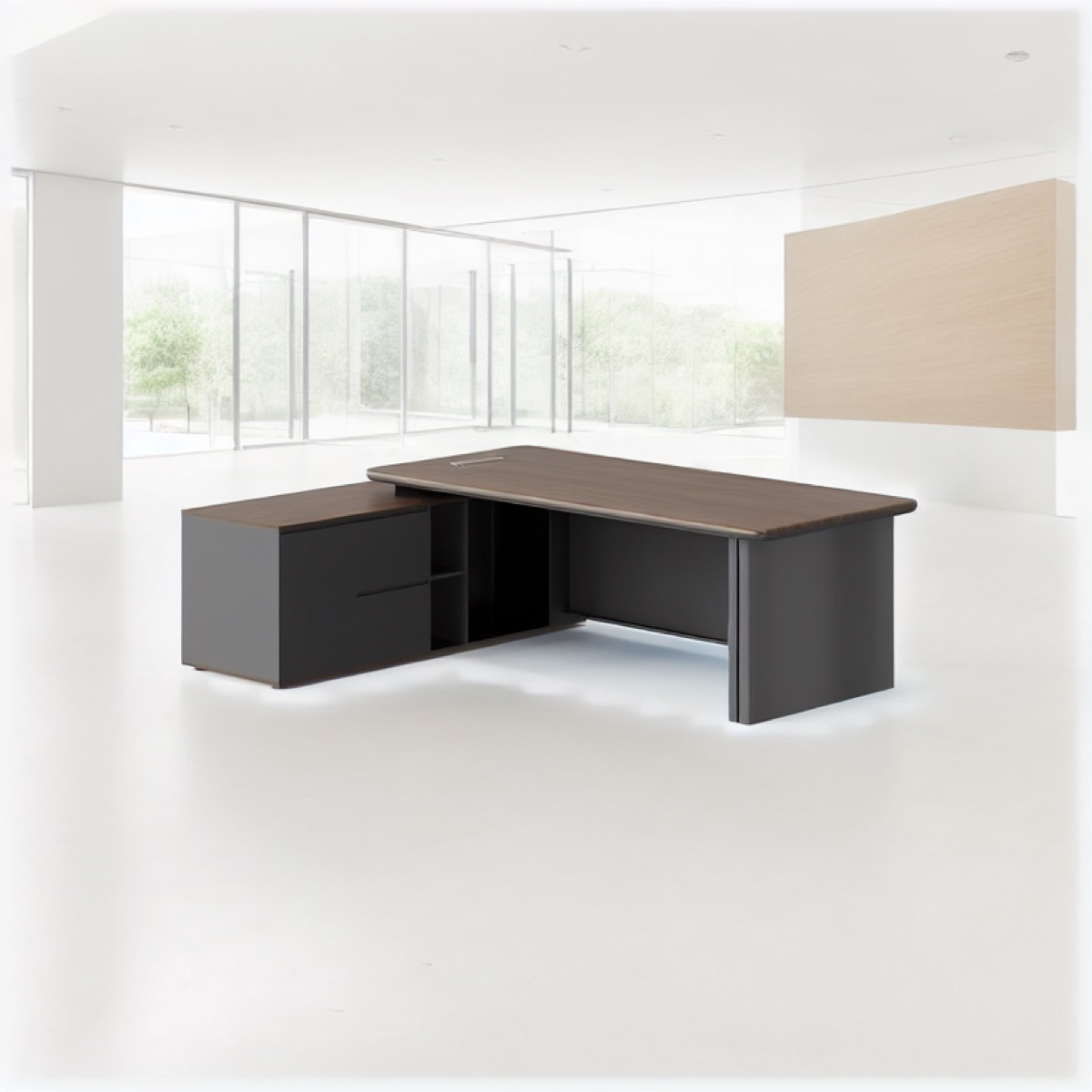 L-Shape Director Desk Dual Pedestal — office scene