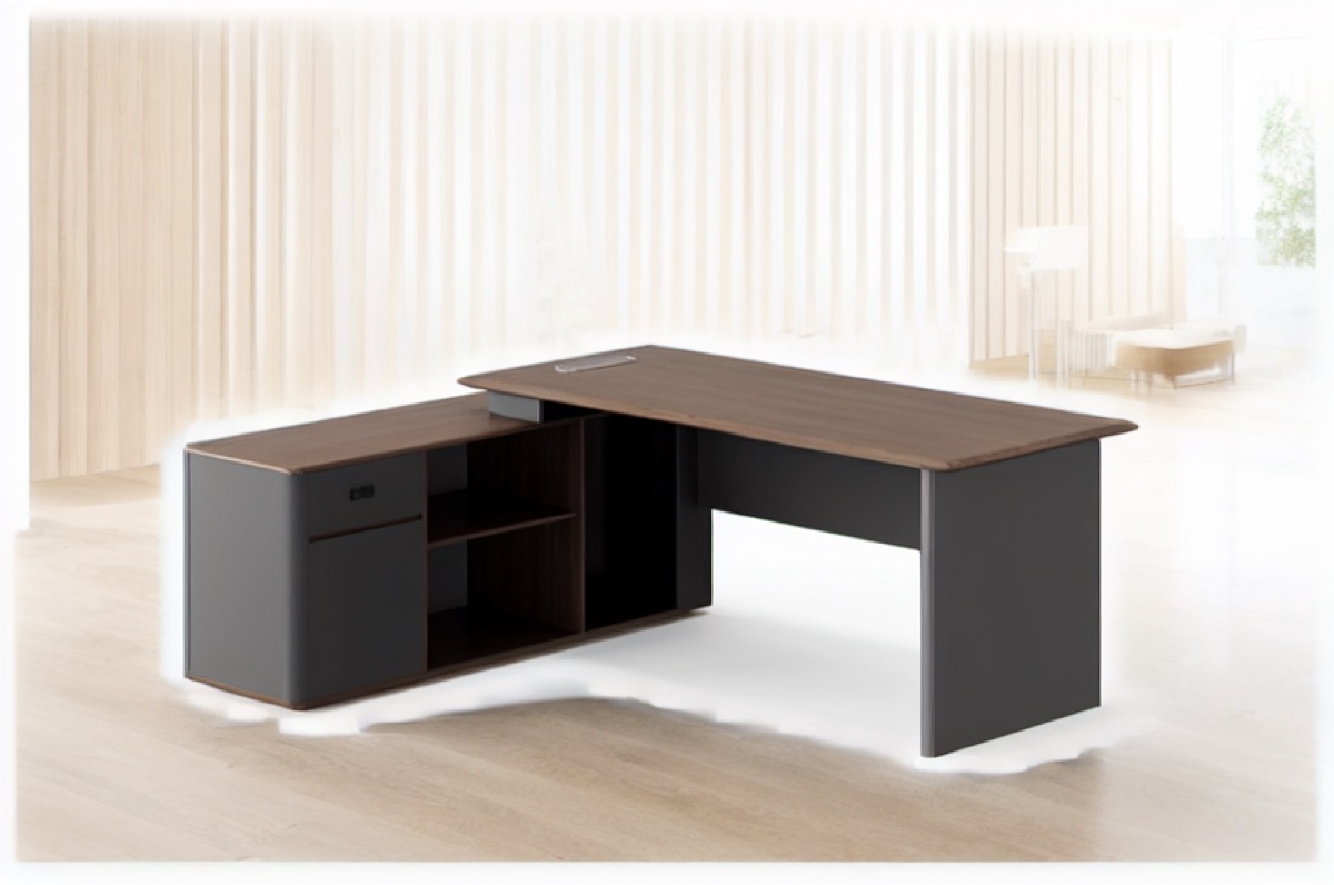L-Shape Director Desk Vertical Slat Panel — office scene