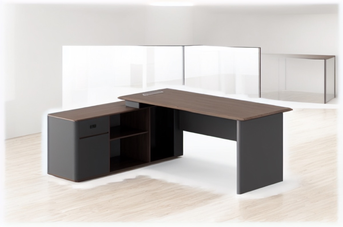 L-Shape Director Desk Vertical Slat Panel — office scene