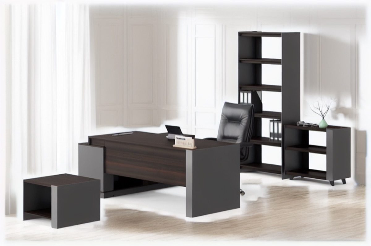 Meja Direktur L-Shape + Rak Buku — situasi kantor
