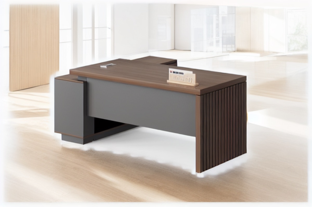 Meja Direktur L-Shape Slat — situasi kantor