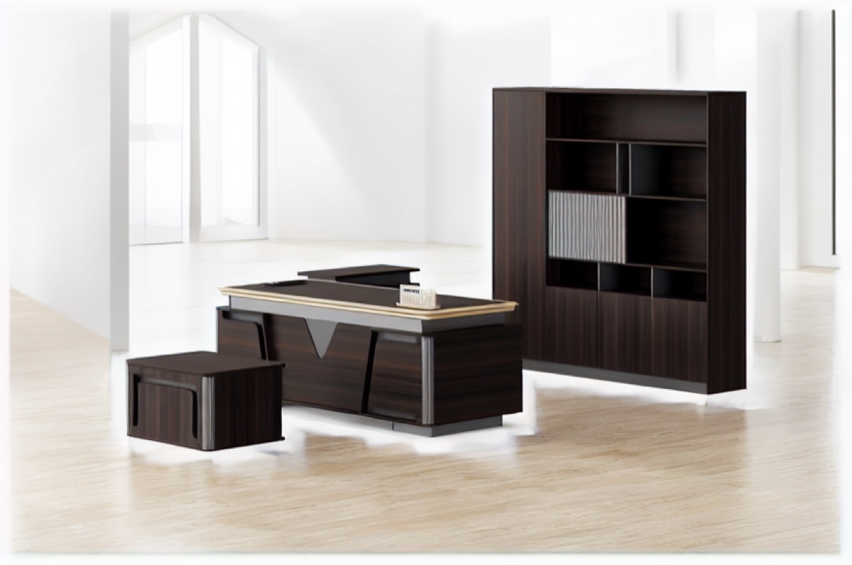 Meja Direktur L-Shape + Rak Buku 4 Finishing — situasi kantor
