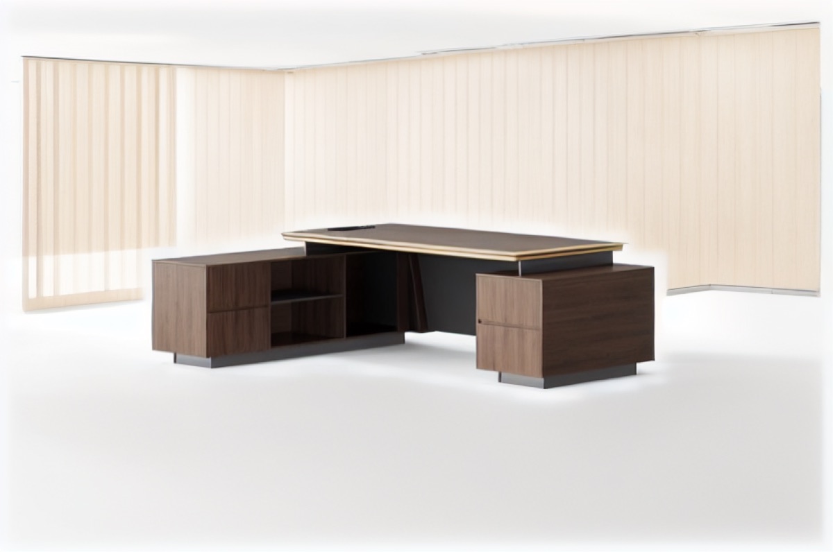L-Shape Premium Director Desk Gold Trim — office scene