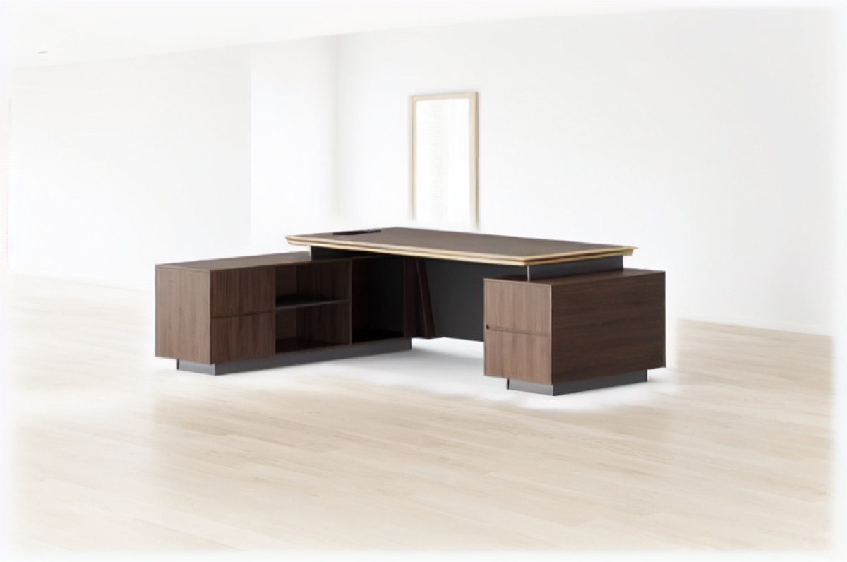 L-Shape Premium Director Desk Gold Trim — office scene