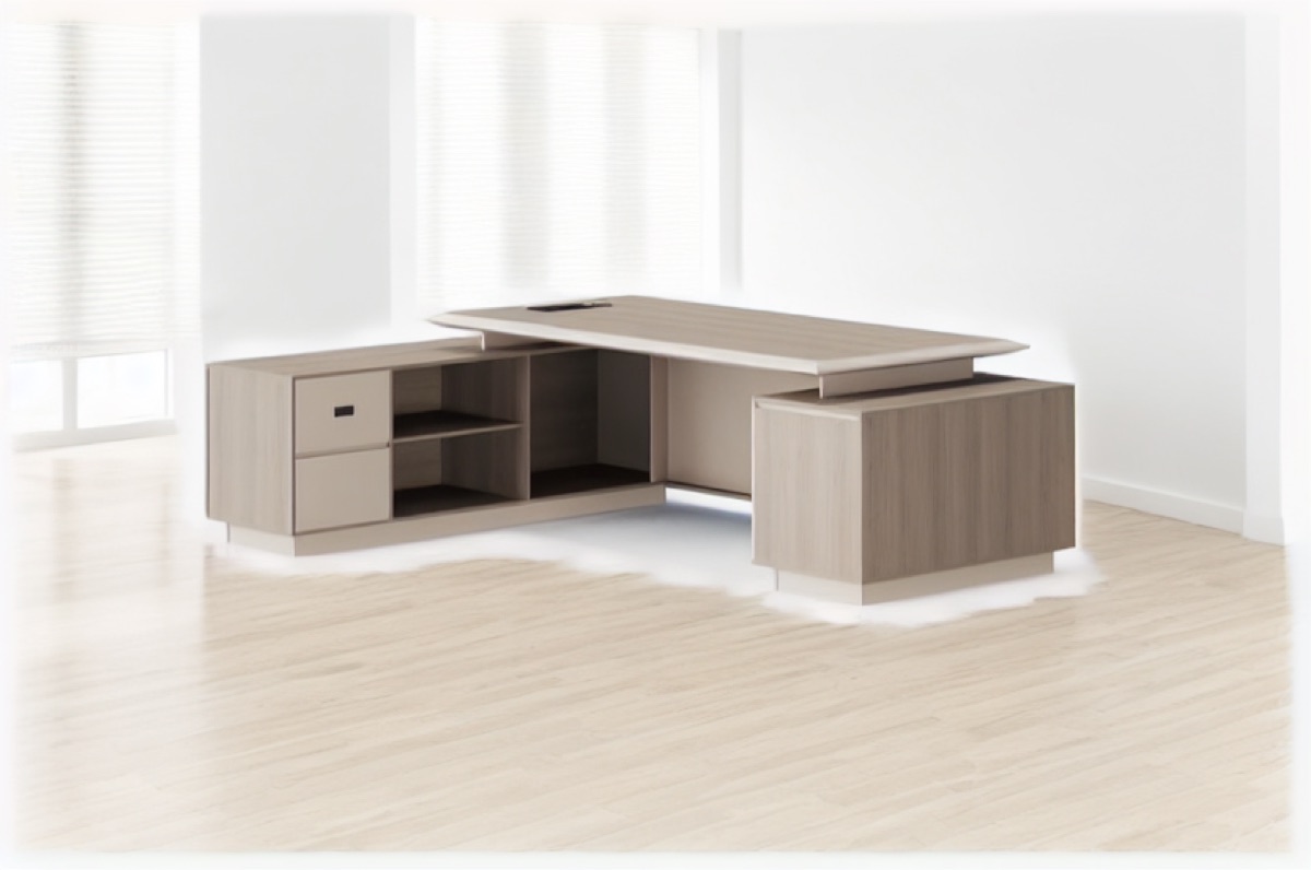 Premium L-Shape Director Desk Light Oak — office scene