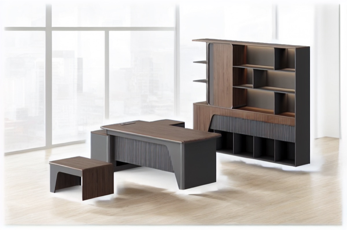 Meja Direktur L-Shape + Hutch — situasi kantor