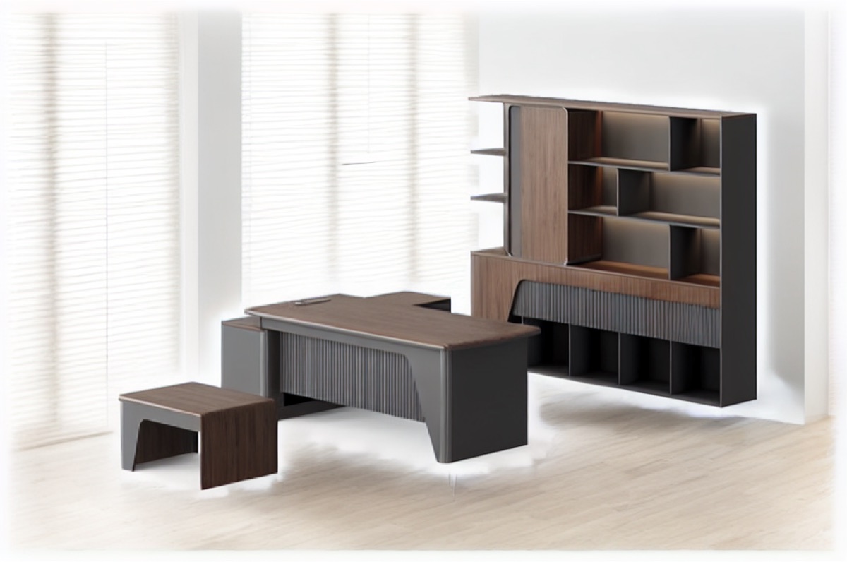Meja Direktur L-Shape + Hutch — situasi kantor