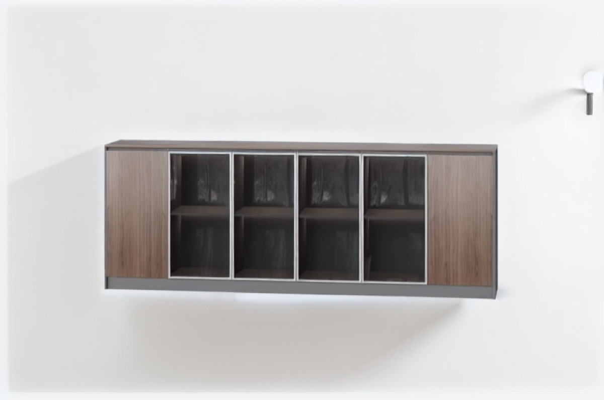 Kabinet Sisi Walnut 4 Kompartemen Kaca + 2 Pintu — situasi kantor
