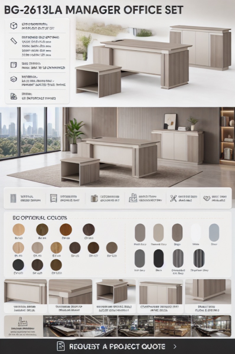 Meja Manajer L-Shape — situasi kantor