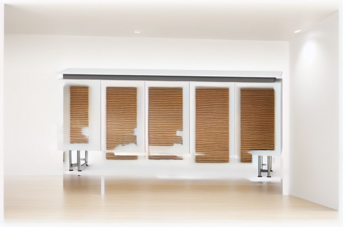 White Office Cabinet 5 Doors Metal Legs — office scene