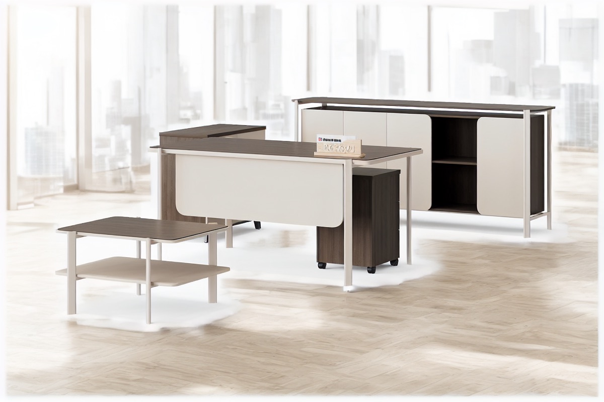 Meja Manajer dengan Side Cabinet — situasi kantor