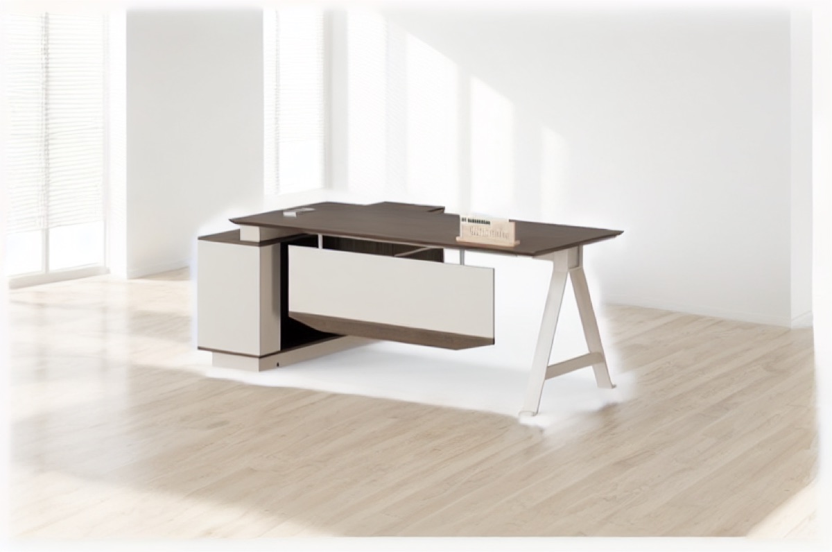Meja Direktur L-Shape G28 + Kabinet & Kaki A-Frame — situasi kantor