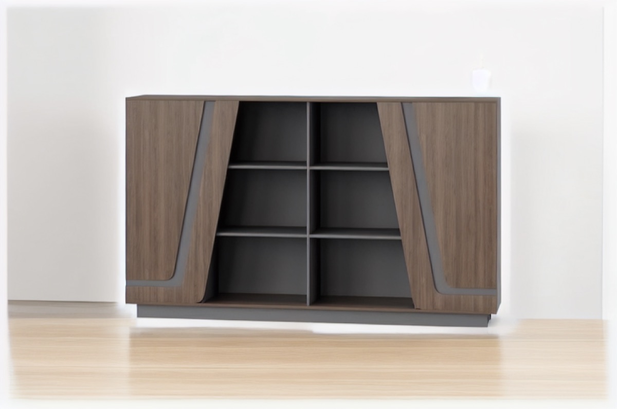 Office Cabinet G28 with Geometric Doors & Grey Accents — office scene