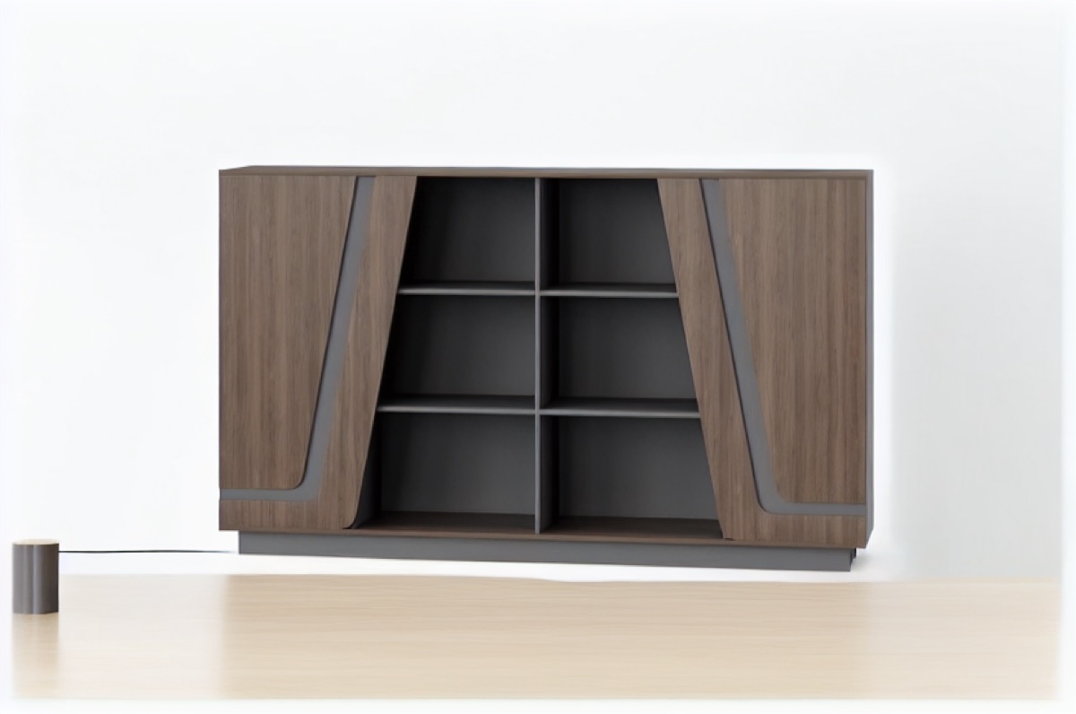 Office Cabinet G28 with Geometric Doors & Grey Accents — office scene