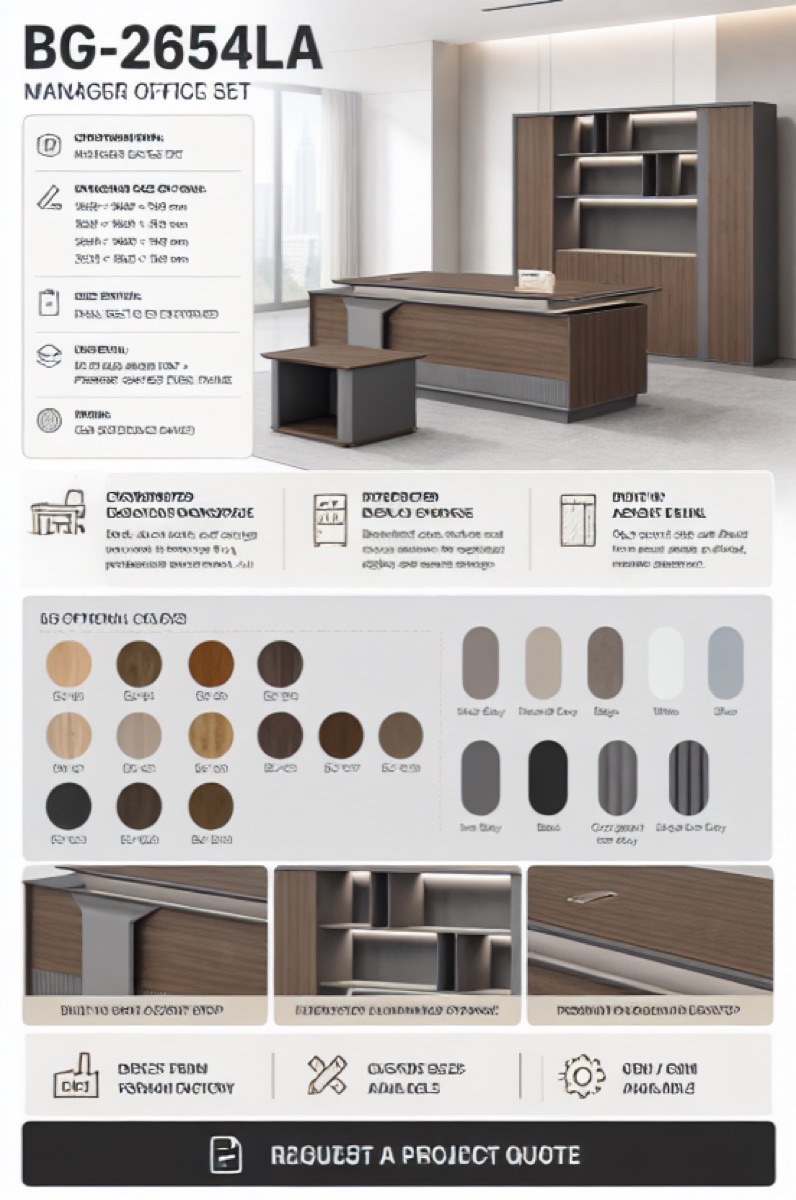 Meja Manajer L-Shape — situasi kantor