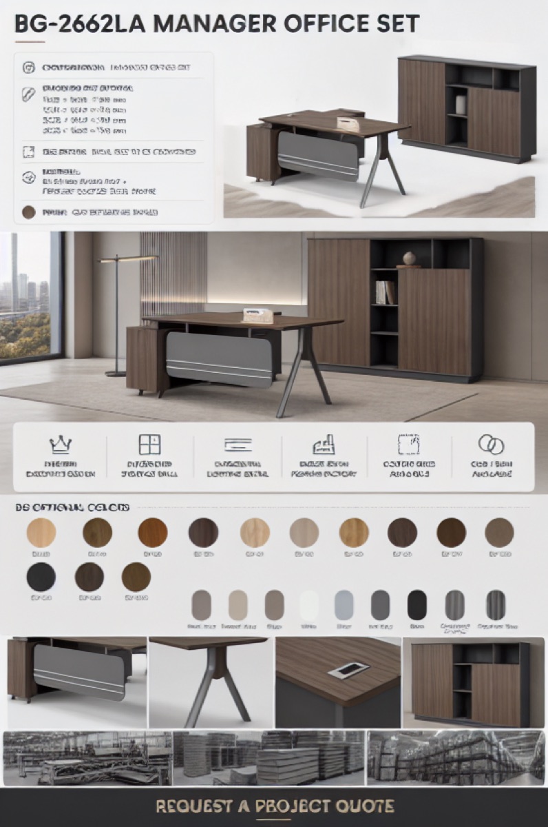 Meja Manajer L-Shape — situasi kantor